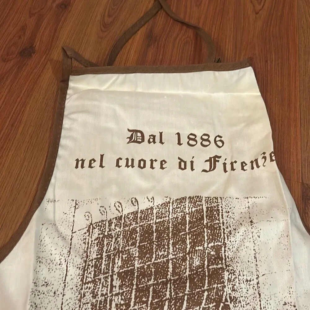 NEW Buca Mario Italy famous restaurant apron Ron cream brown Florence Italy fire